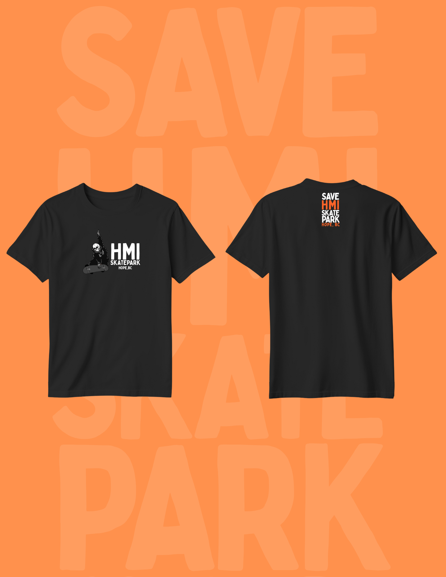 SAVE HMI SKATE PARK FUNDRAISER TSHIRTS - SKELETON LOGO