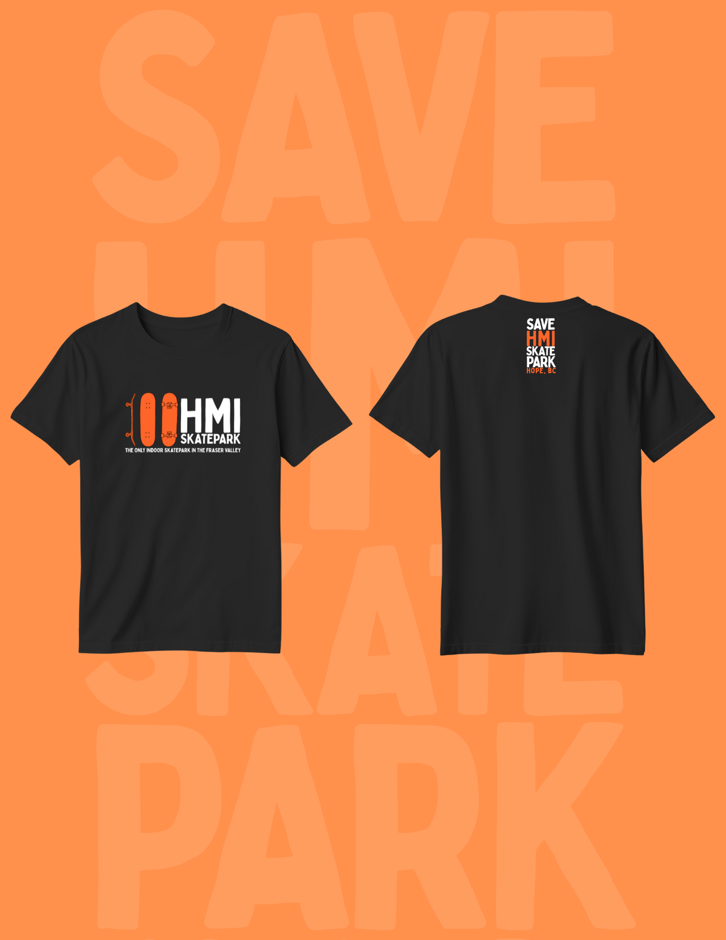 SAVE HMI SKATE PARK FUNDRAISER TSHIRTS - 3 BOARD LOGO